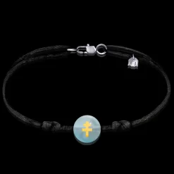 New Michaël Vessière Bracelet Croix De Lorraine Aqua Bleu Sur Cordon