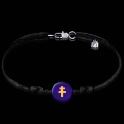Michaël Vessière Bracelet Croix De Lorraine Bleu Translucide Sur Cordon