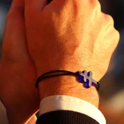 Outlet Michaël Vessière Bracelet Croix De Lorraine Bleu Pate De Verre