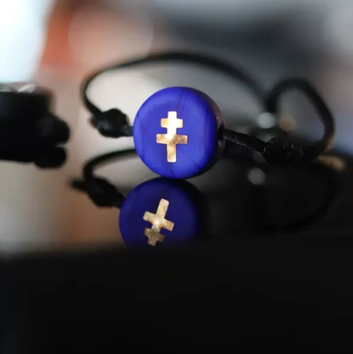 Outlet Michaël Vessière Bracelet Croix De Lorraine Bleu Sur Cordon
