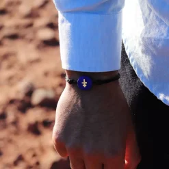 Outlet Michaël Vessière Bracelet Croix De Lorraine Bleu Sur Cordon