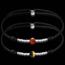 Sale Michaël Vessière Bracelet Duo Cornaline + Oeil De Tigre Sur Cordon