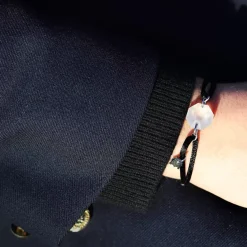 Clearance Michaël Vessière Bracelet Duo Rock En Cristal - Cordon Noir Et Bleu