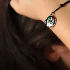 Online Michaël Vessière Bracelet Medaillon Mille Fleurs De Murano Sur Cordon
