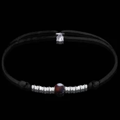 New Michaël Vessière Bracelet Pierre Grenat Immacule Sur Cordon