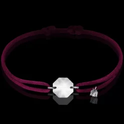 Sale Michaël Vessière Bracelet Porte-Bonheur Pierre Clair Cordon Aubergine