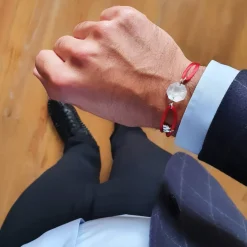 Sale Michaël Vessière Bracelet Rock Porte-Bonheur Pierre Claire Sur Cordon Rouge