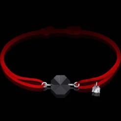 Michaël Vessière Bracelet Rock Porte-Bonheur Pierre Noire Sur Cordon Rouge