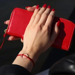 Clearance Michaël Vessière Bracelet Rosace Cristal Clair Sable - Cordon Rouge