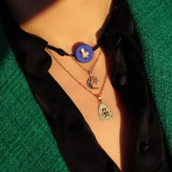 Sale Michaël Vessière Collier Chardon Lorrain Bleu Sur Cordon